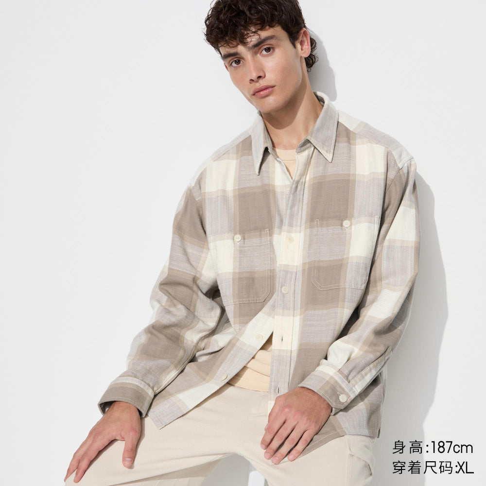 Uniqlo Slub Cotton Plaid Shirt Long Sleeve Shirt