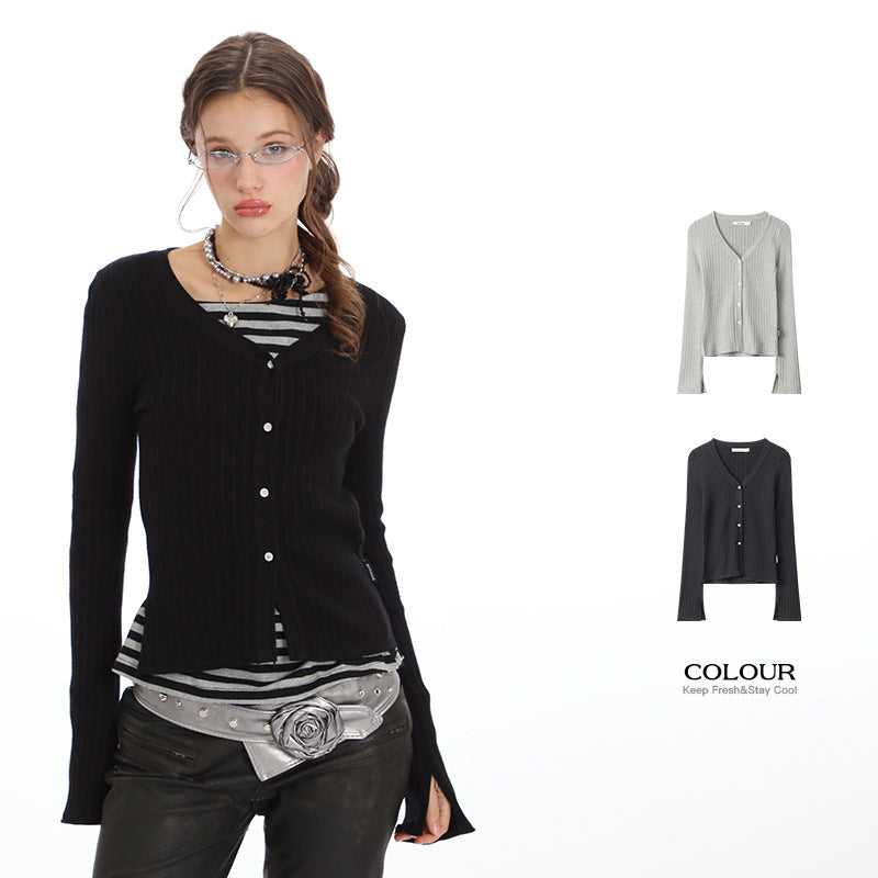 Nariele French Style Long Sleeve Knitted Cardigan Slim Fits Sweater
