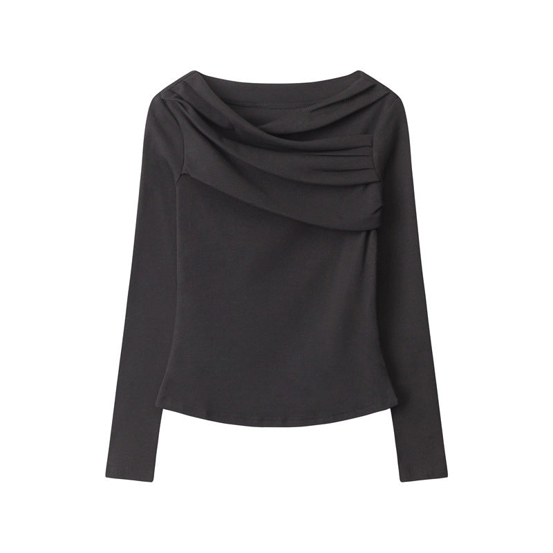 Nariele Long Sleeve Top T-shirt Off-shoulder Irregular Slim Fit Top