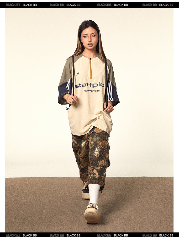 BLACKBB Camouflage Loose Denim Cropped Pants