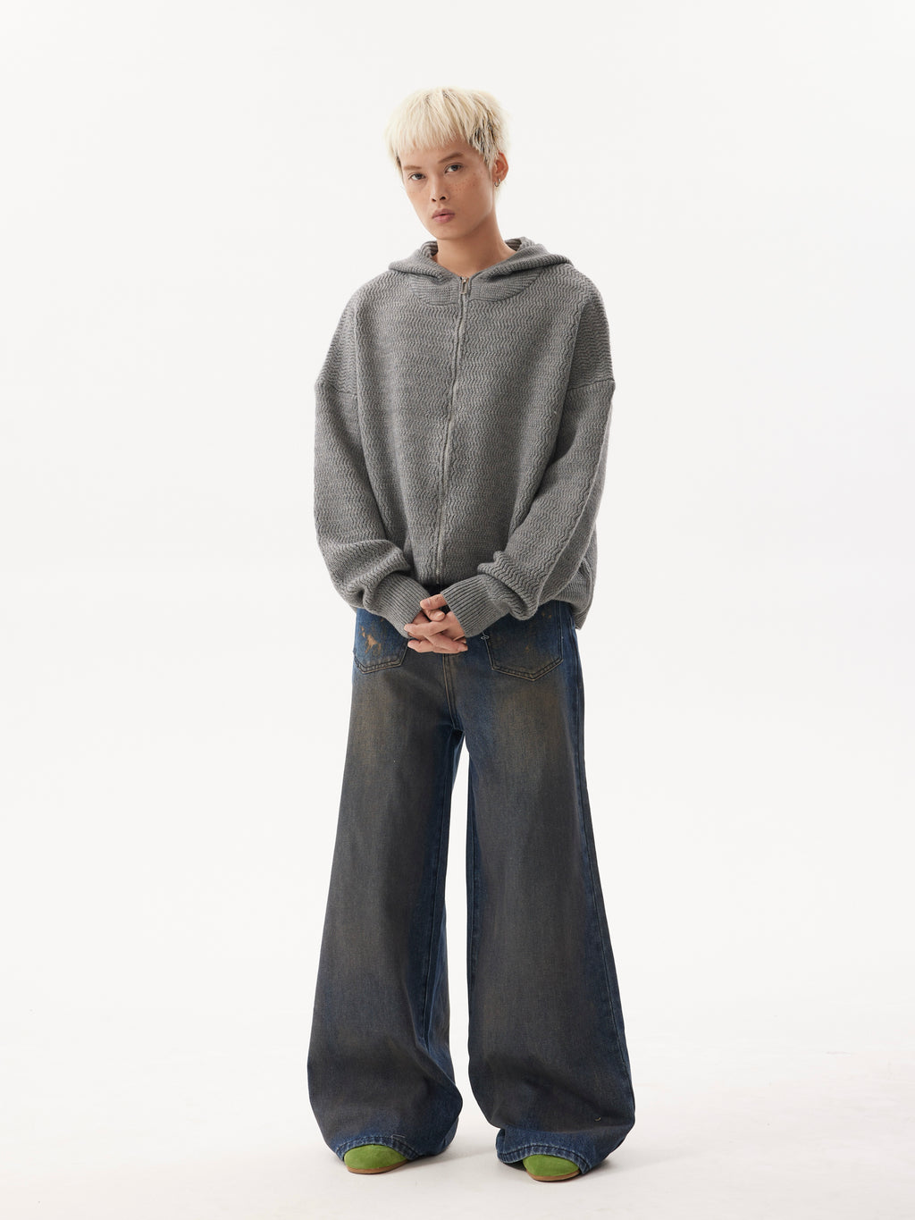 BTSG Dirtyfit Distressed Destruction Reverse Pocket Loose straight wide-leg jeans