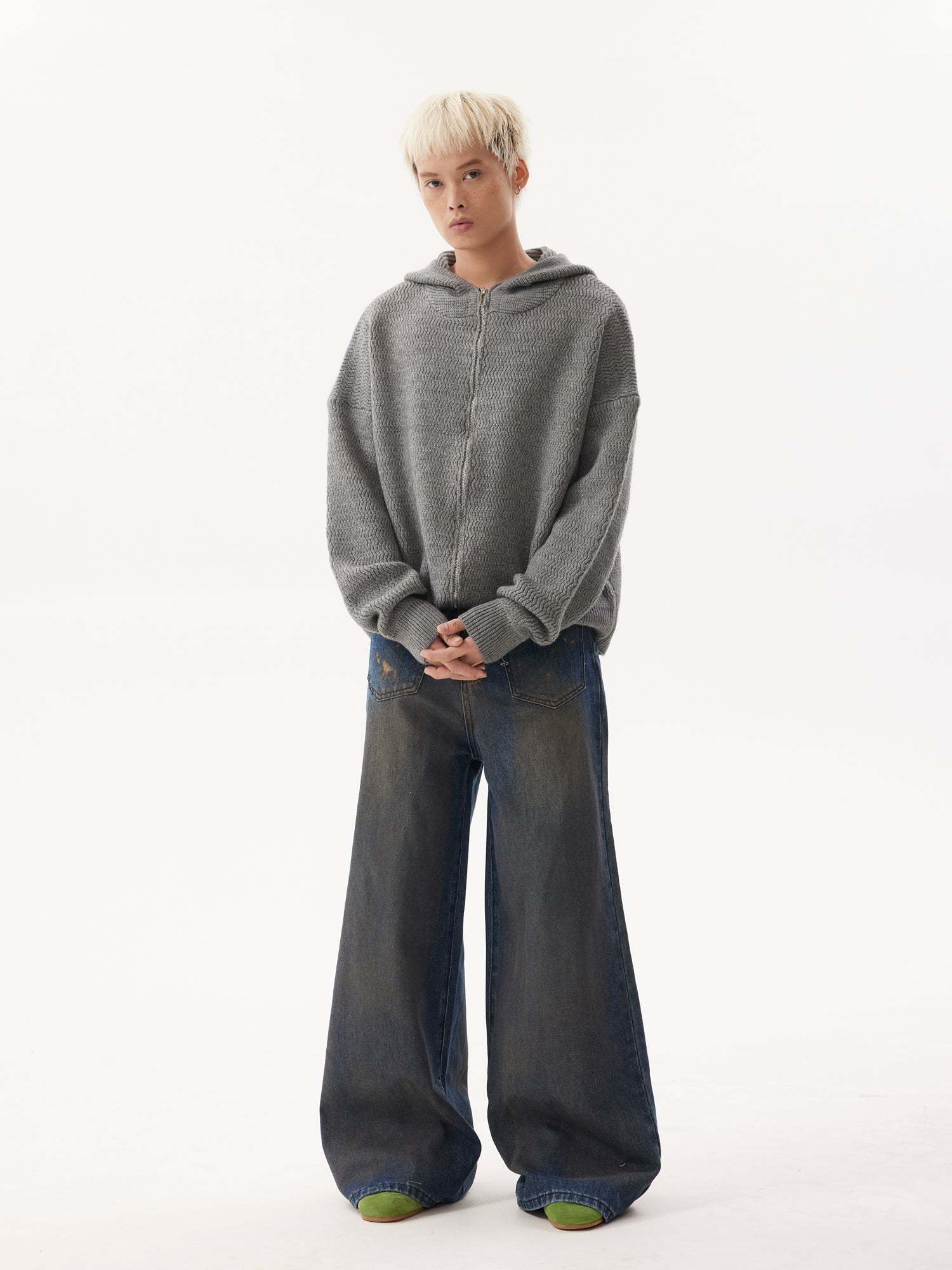 BTSG Dirtyfit Distressed Destruction Reverse Pocket Loose straight wide-leg jeans