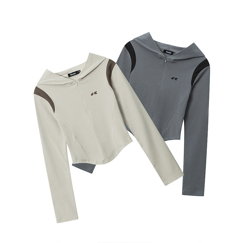 "Clearance" Nariele Casual Slim Long Sleeve Crop Top Fit Jacket Hoodie