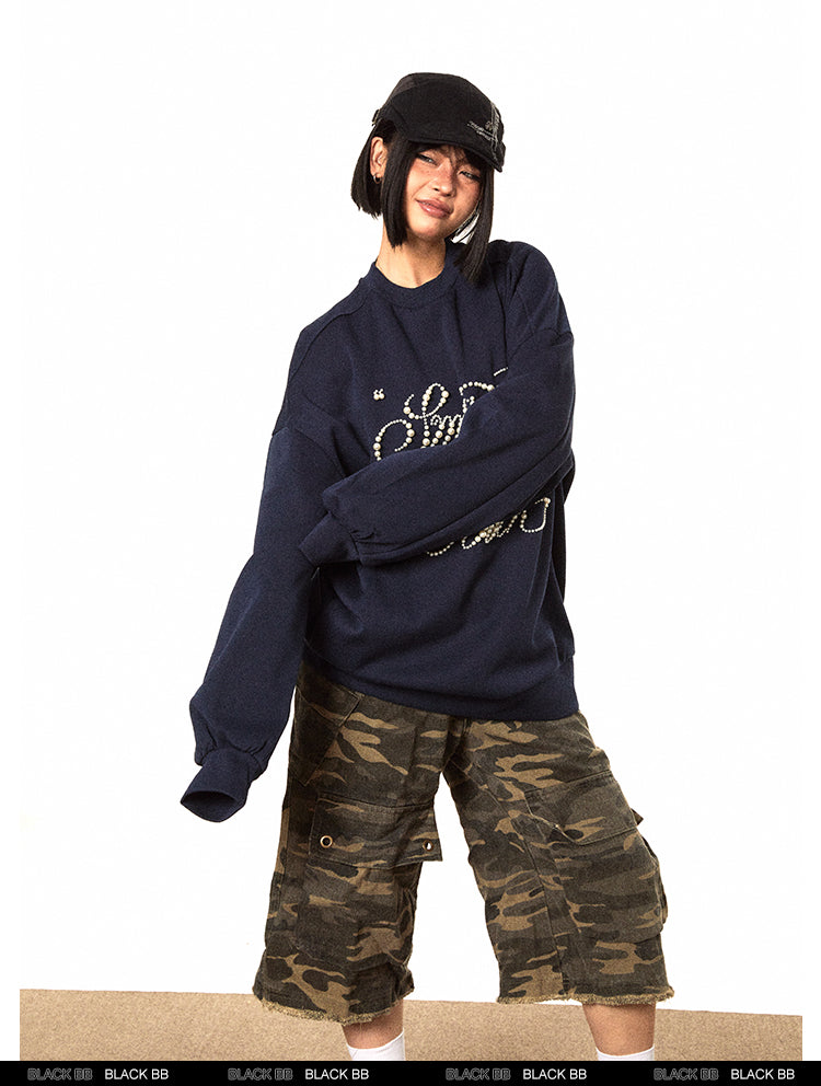 BLACKBB American Three-dimensional Pearl Sweatshirt