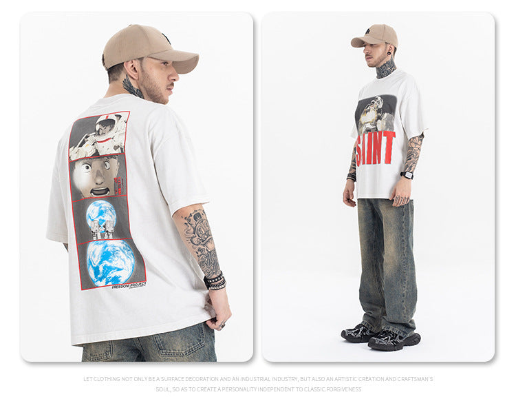 تي شيرت أمريكي بأكمام قصيرة مطبوع عليه رسوم كرتونية من SUP Akira