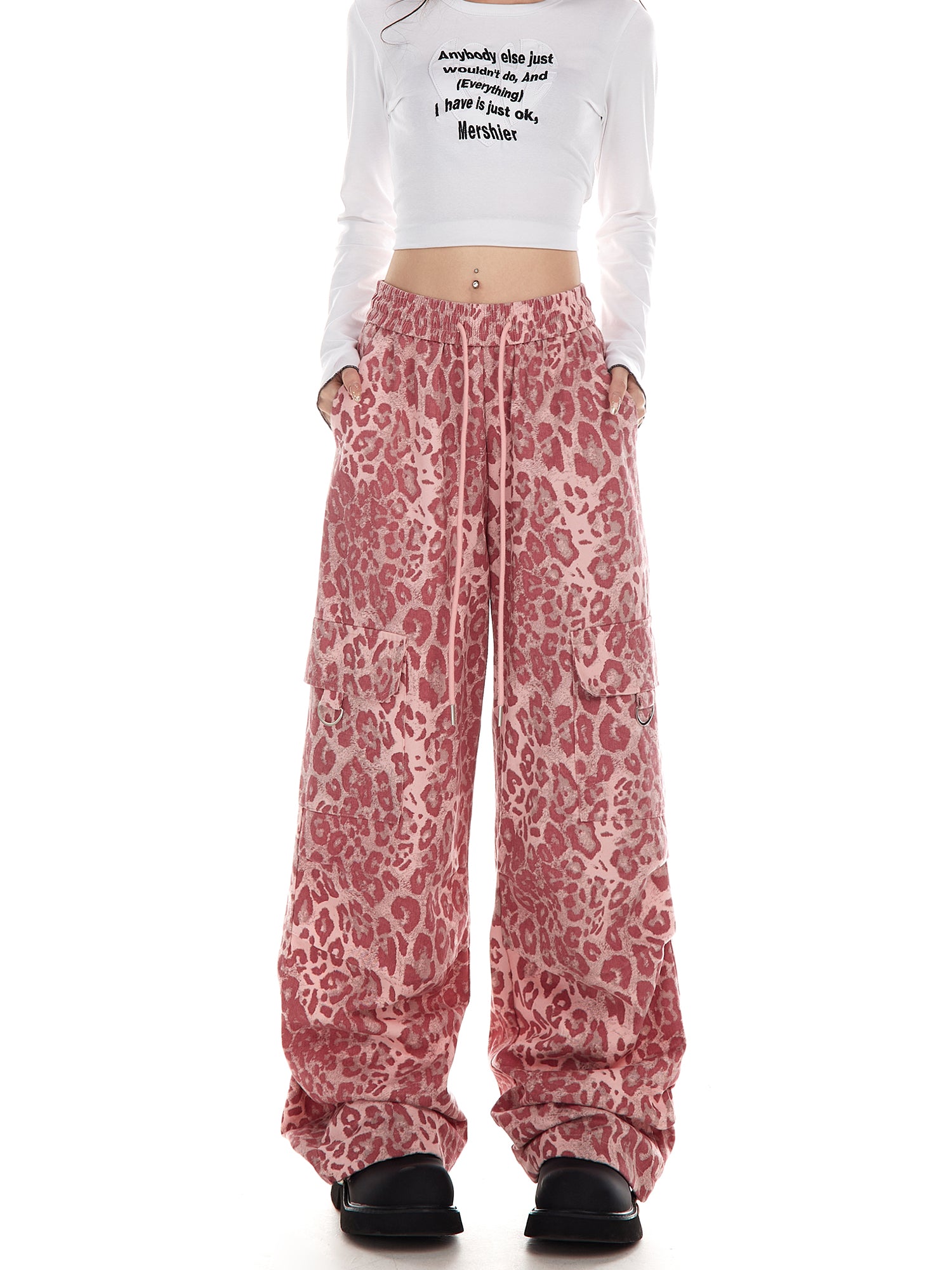 Neresum leopard prints pants cargo pants hip-hop casual loose straight pants