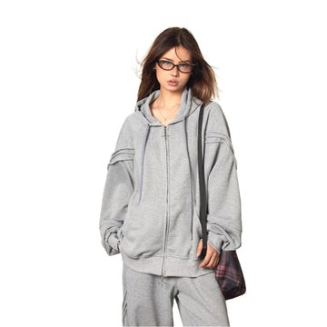 BLACKBB Lazy Hooded Long Sleeve Zip Up Set Elastic Waist Sweatpants