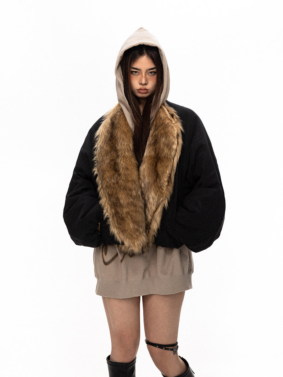 سترة BLACKBB بياقة فرو واسعة من القطن