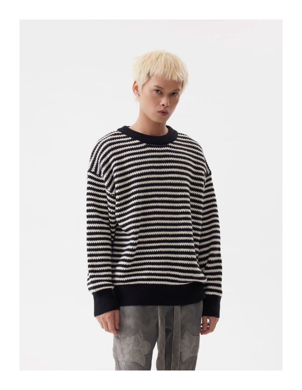 BTSG Striped Cropped Crew Neck Sweater