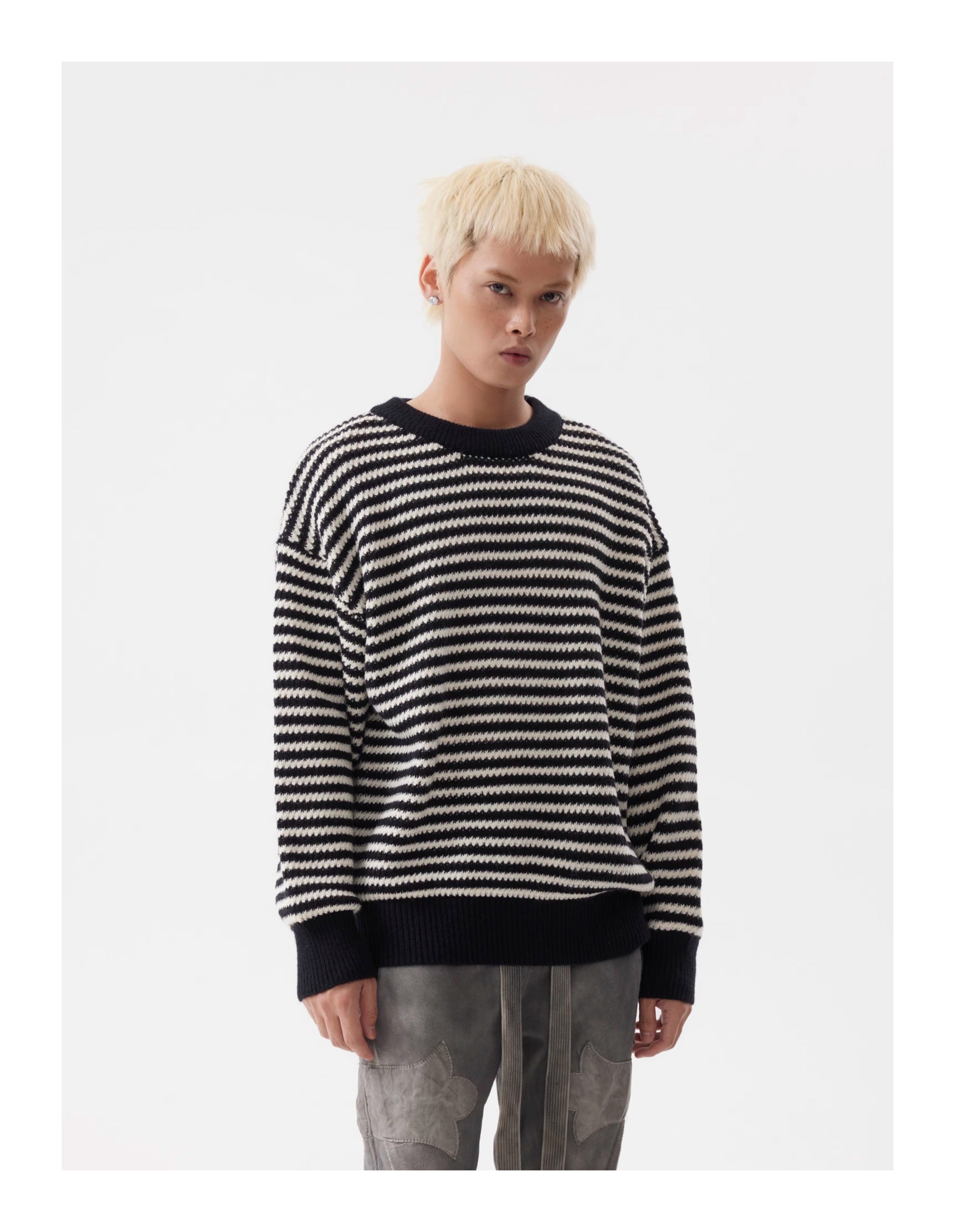 BTSG Striped Cropped Crew Neck Sweater