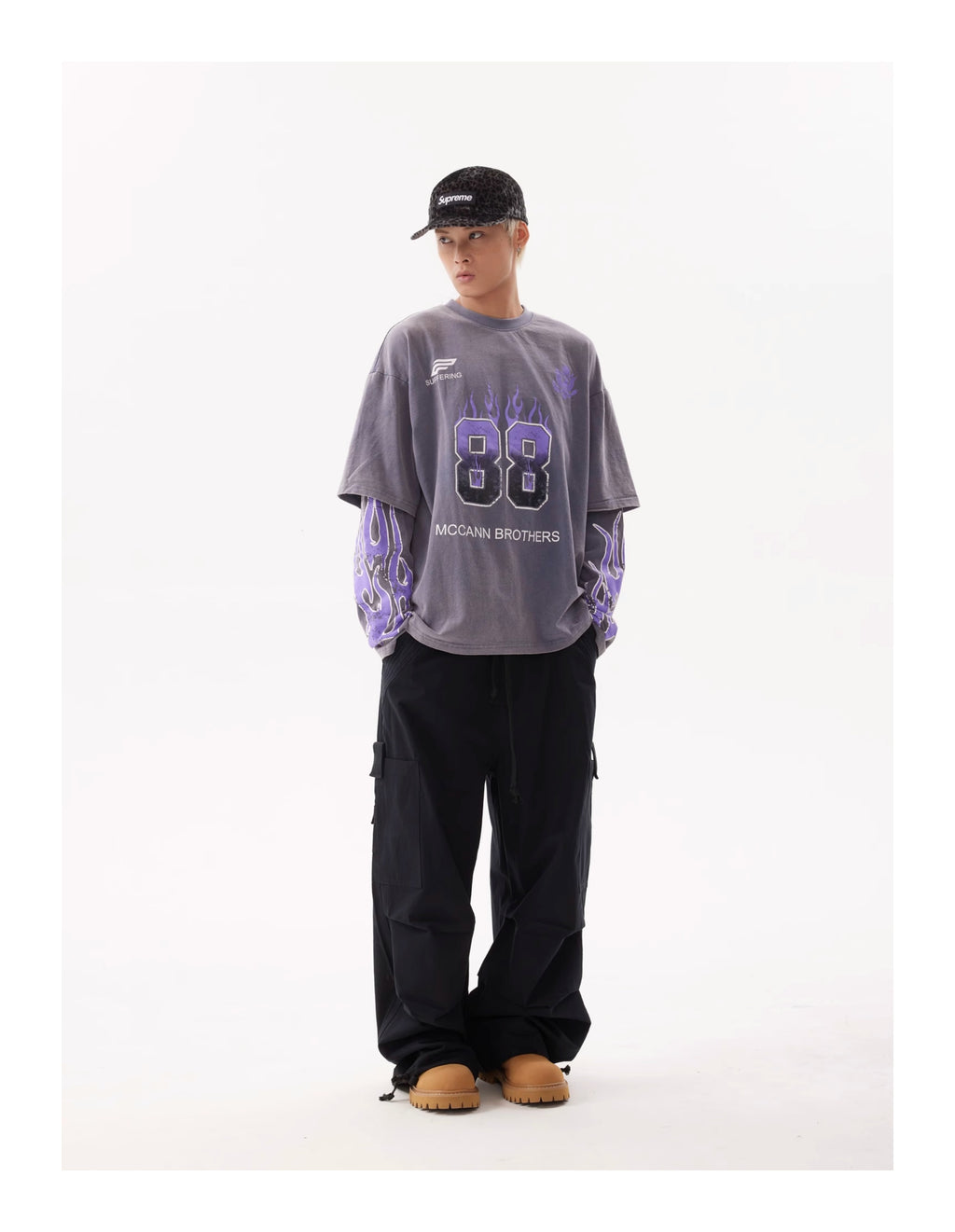 BTSG Flame Racing Fake Double Long Sleeve Tee