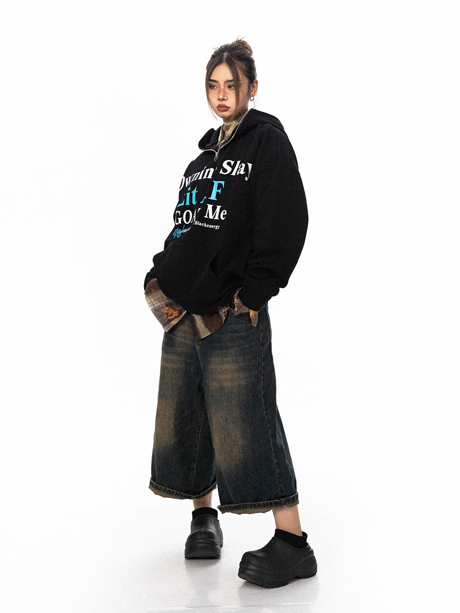 BLACKBB American High Street Monogram Print Half-Zip Hoodie