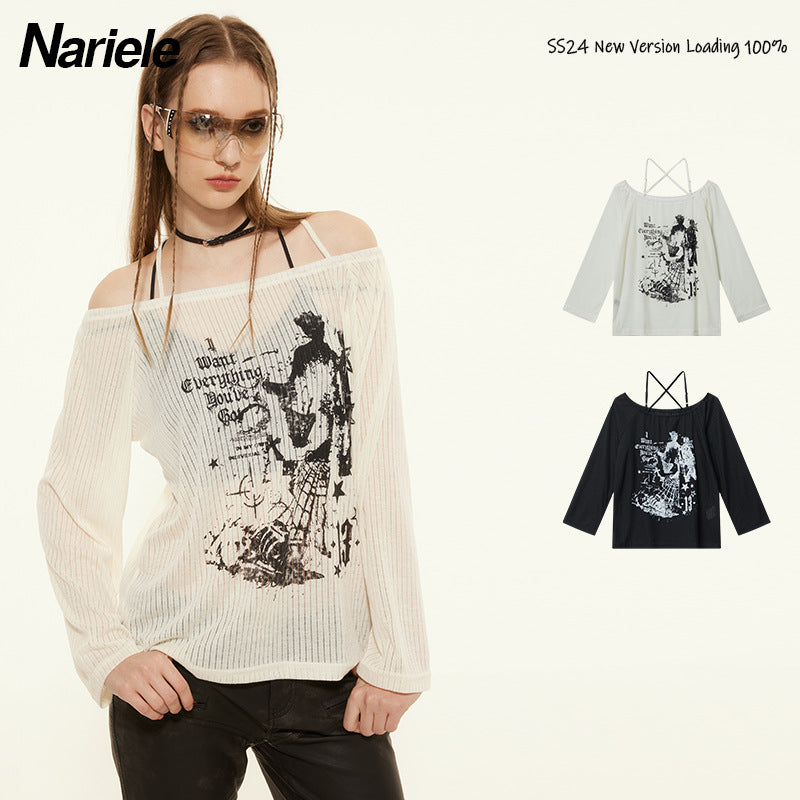 Nariele  Print Sweet Cool Slim Long Sleeve Halter Top
