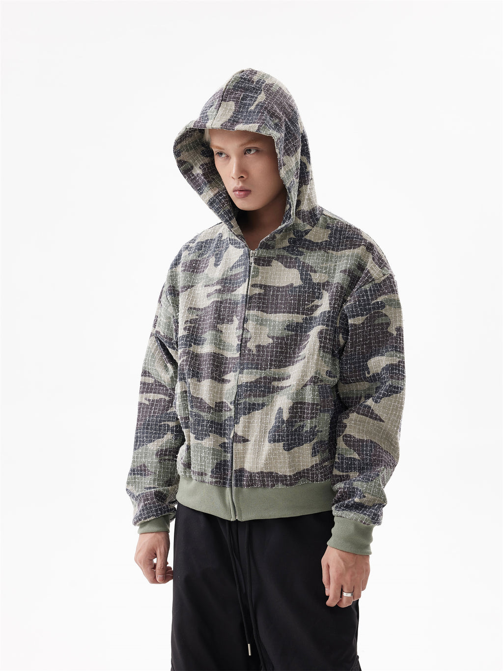 BTSG American Vintage Camouflage Cropped Hooded Zip Jacket