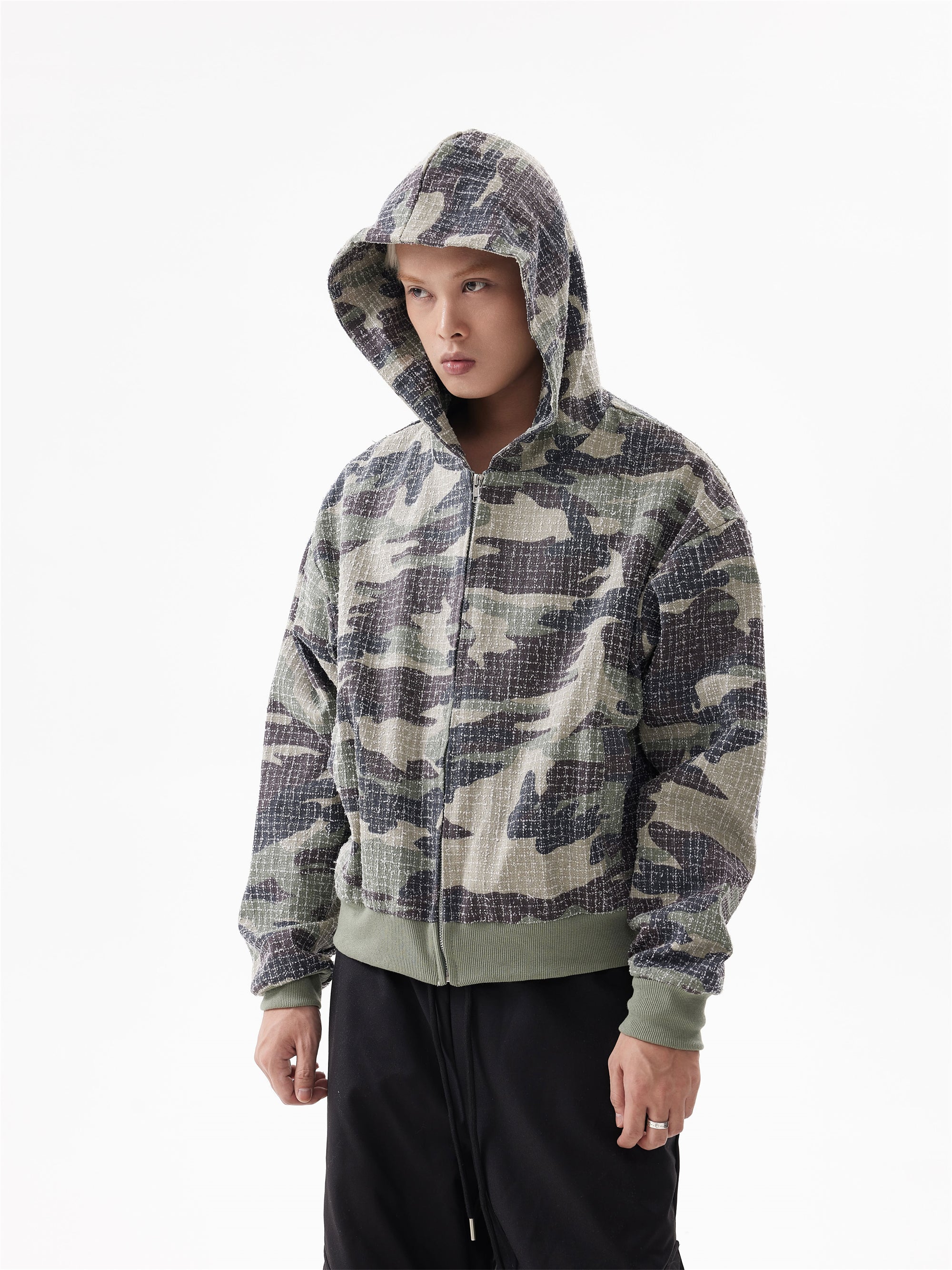 BTSG American Vintage Camouflage Cropped Hooded Zip Jacket