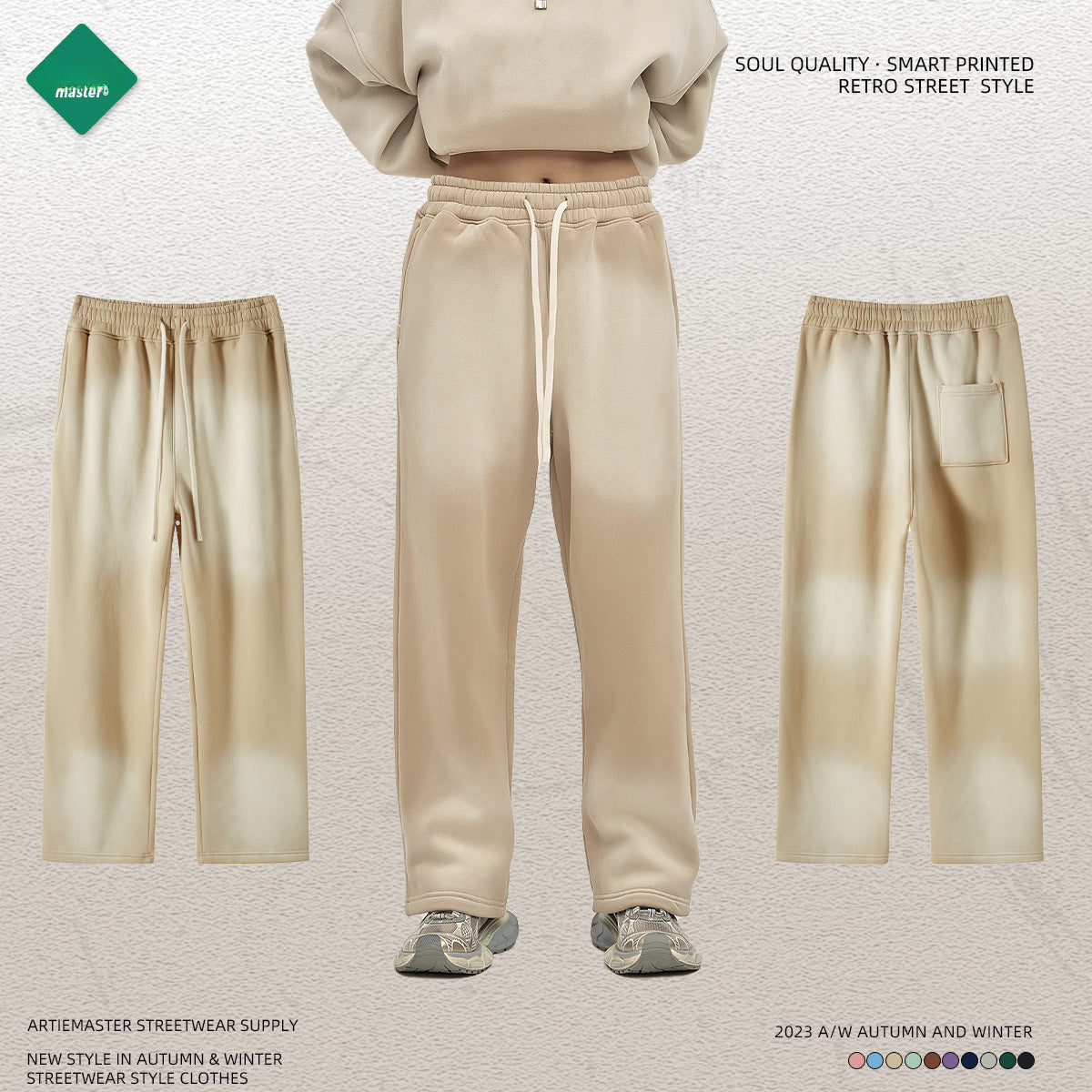 ARTIE 360g Spray Dye Distressed Casual Pants