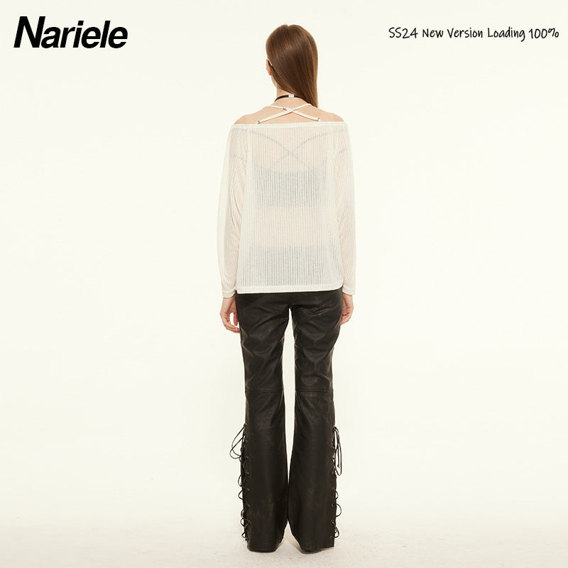 Nariele  Print Sweet Cool Slim Long Sleeve Halter Top
