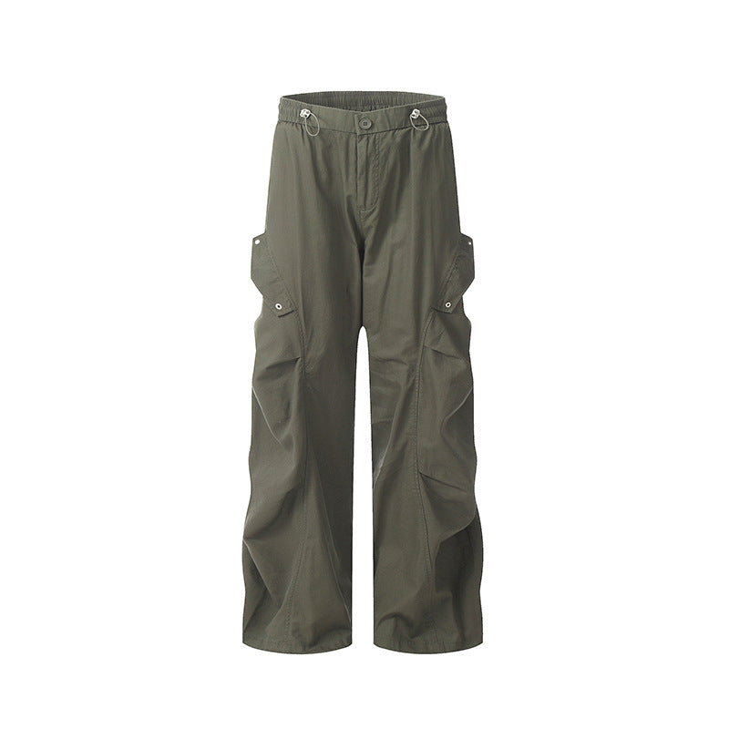 Nariele Unisex Retro Windproof Cargo Pants Ruffled Wide Leg Loose Pants