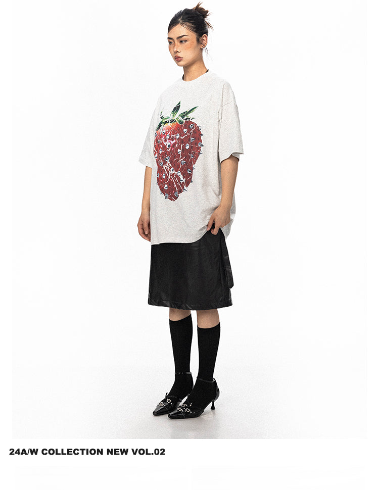 BLACKBB Trendy Niche Three-dimensional Strawberry Print Tee