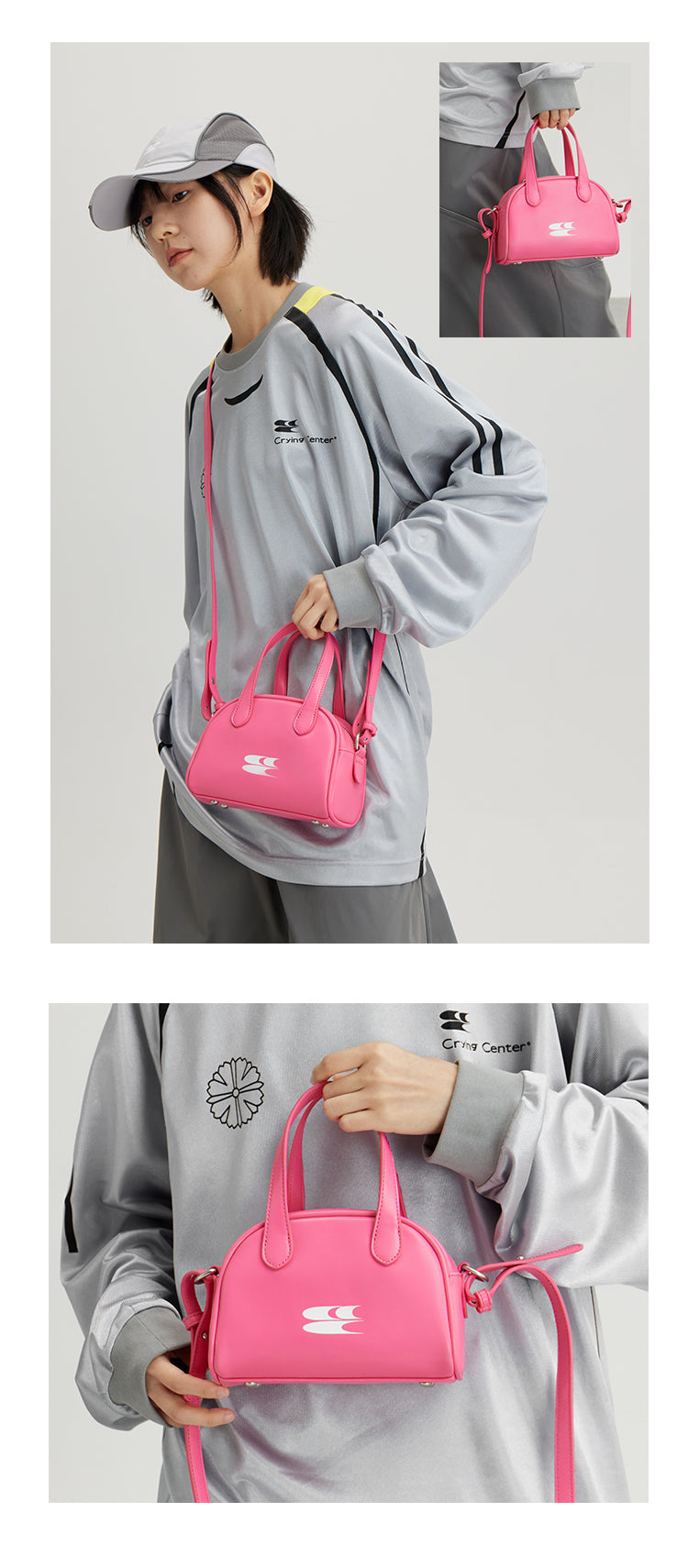 CryingCenter Classic Vintage Mini Milk Tea White Boston Crossbody Bag