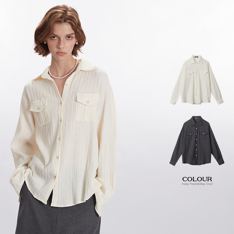 Nariele New Niche Elegant Roll-Neck Shirt Women's Loose Top Long Sleeve Design Shirts