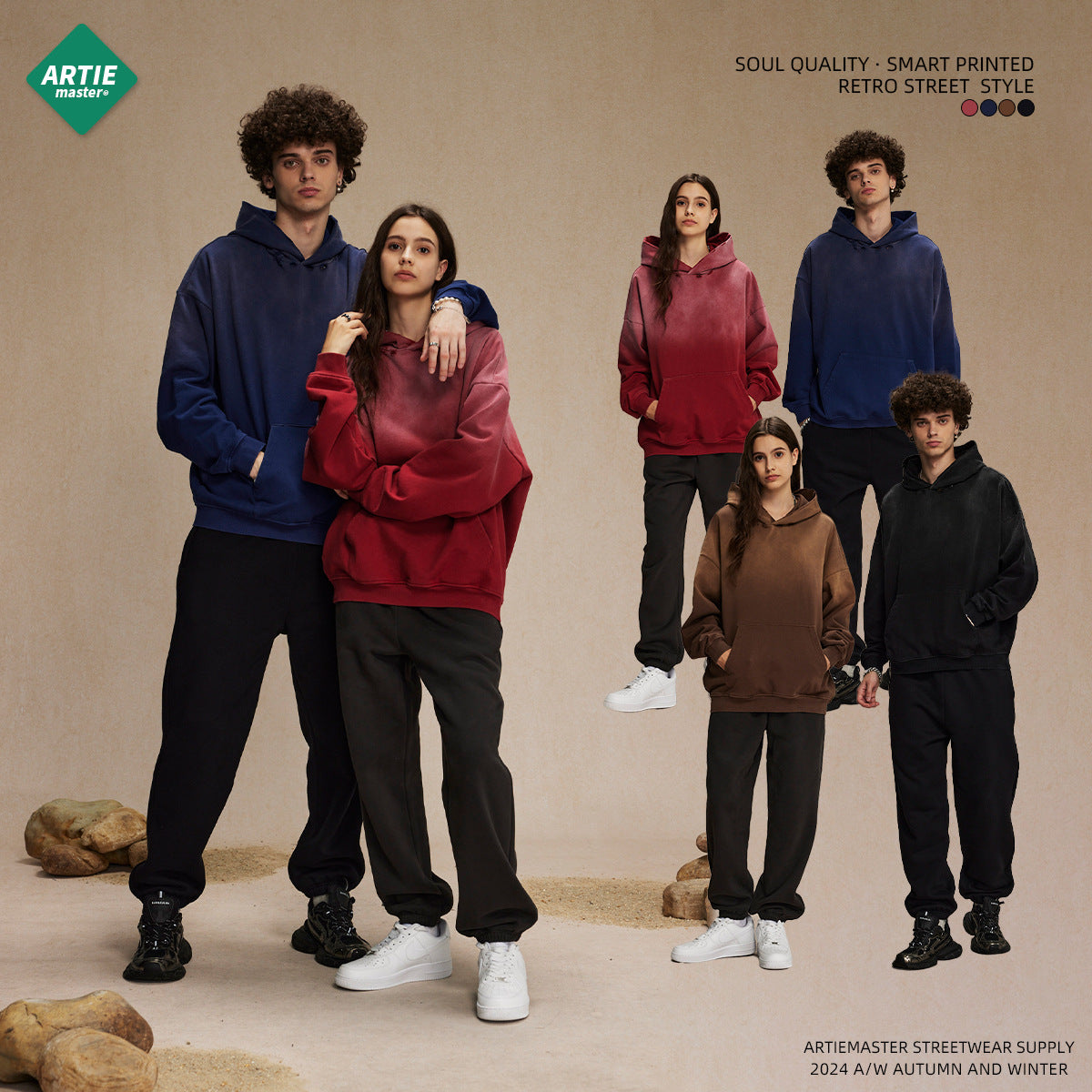 ARTIE 450g Heavy Wash Water Hole Retro Hoodie