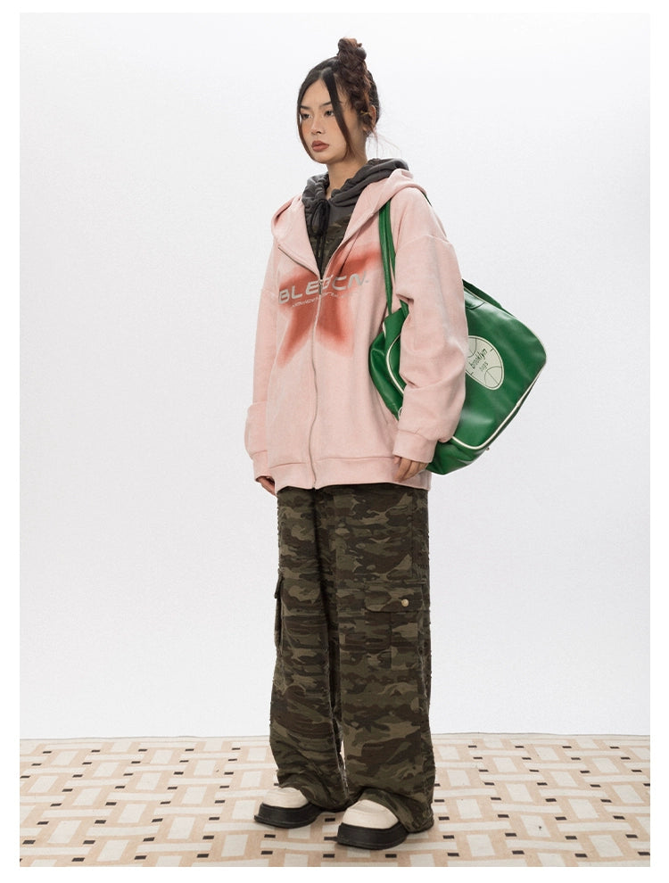 BLACKBB American Vintage Star Print Suede Cardigan Zipper Up Jacket