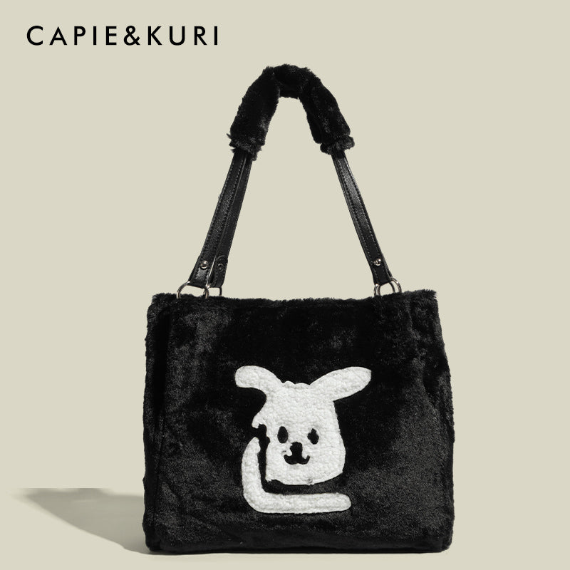 CAPIE&KURI Niche Puffy Bunny Tote Bag Women's Furry Large Shoulder Cross Bag