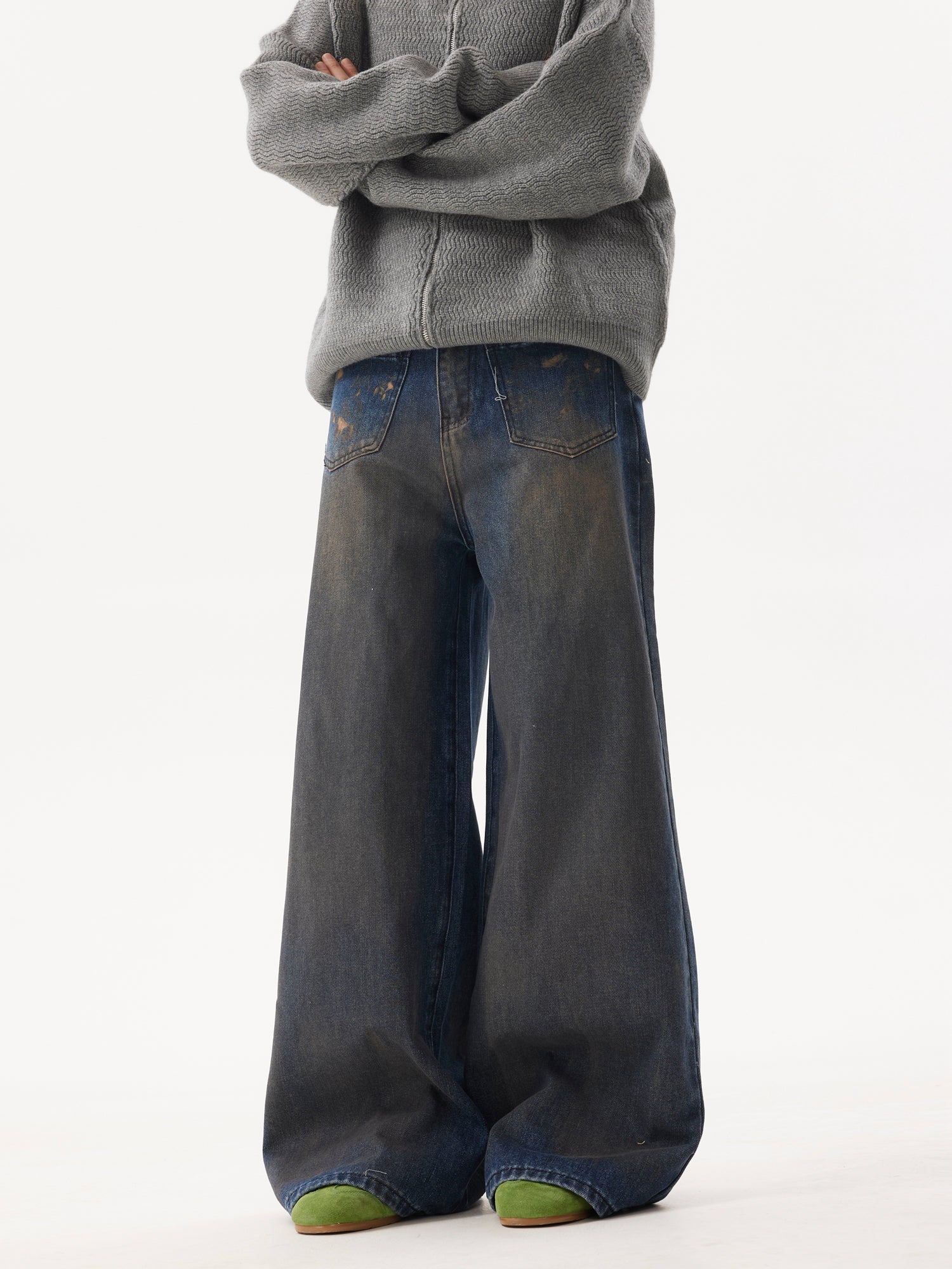 BTSG Dirtyfit Distressed Destruction Reverse Pocket Loose straight wide-leg jeans