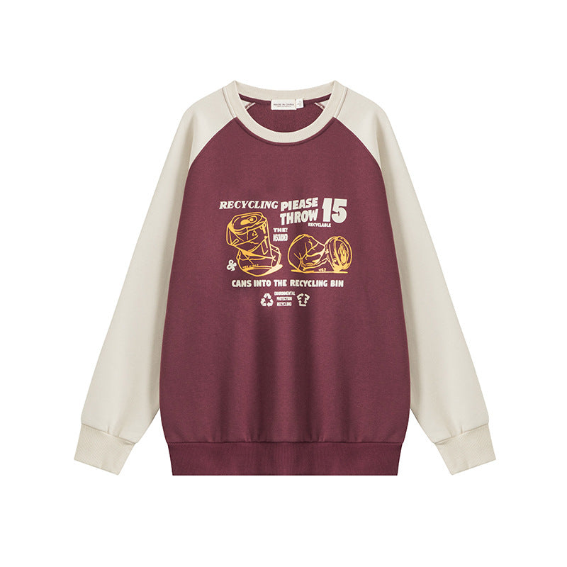 Nariele Unisex Crew Neck Vintage Print Loose Long Sleeve Sweatshirt