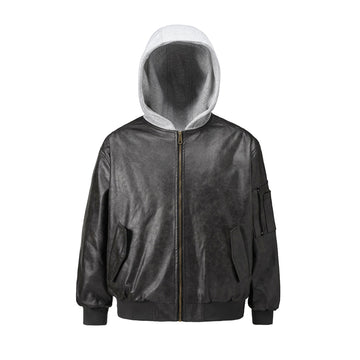 BTSG MA1 Aviator Hooded Leather Jacket