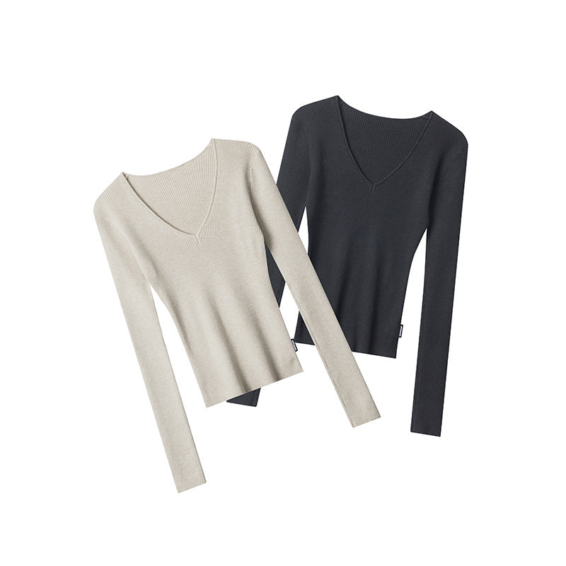 Nariele Slim Waist Long-sleeved Sweater V-Neck Knitwear
