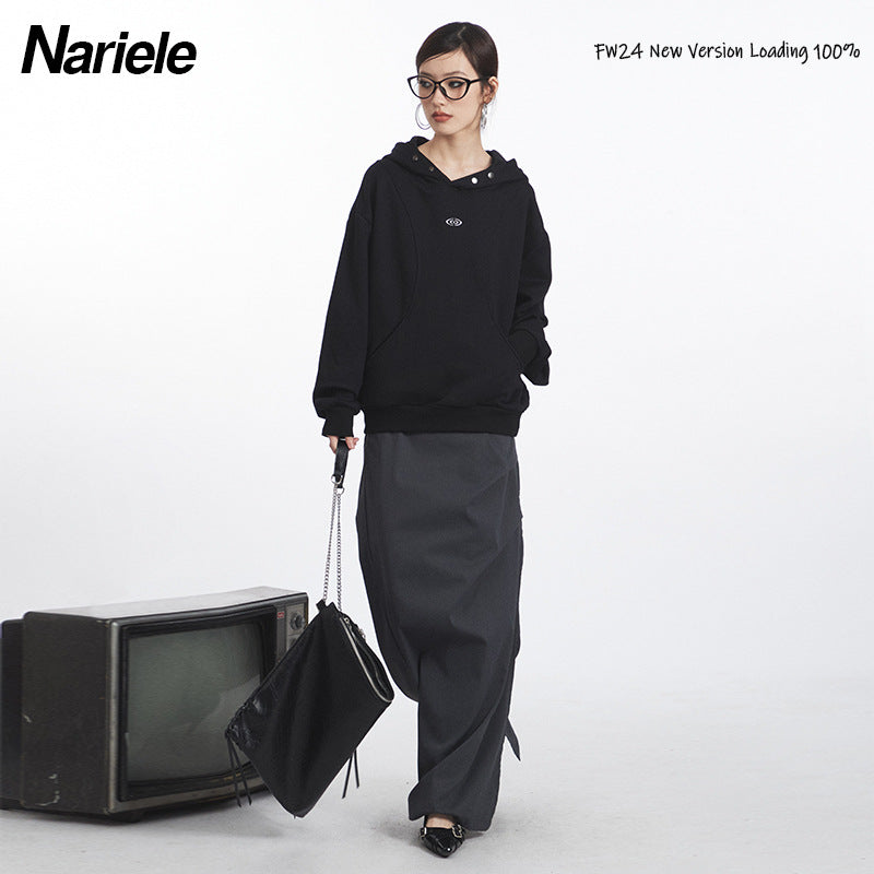 "Clearance"  Nariele American Style Retro Elegant Loose Pullover Hoodie