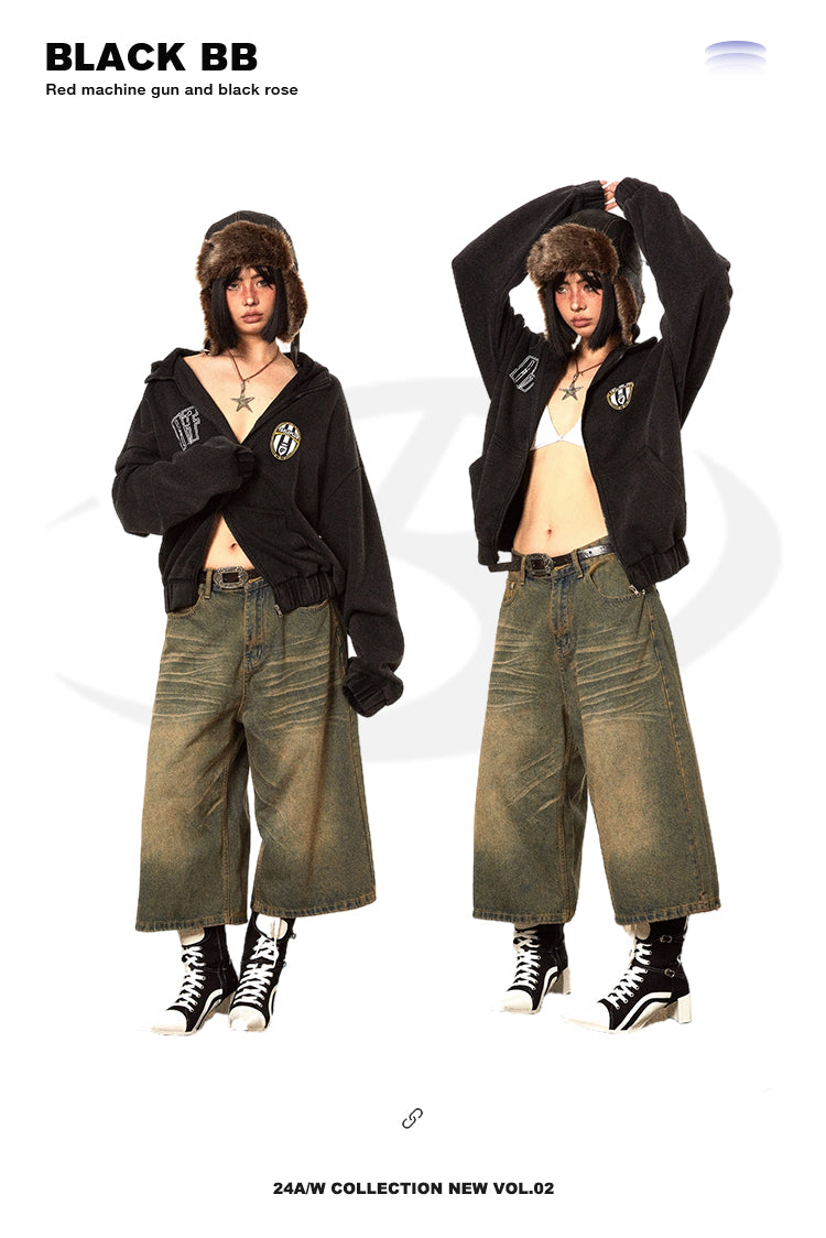 BLACKBB Spice Girl Sporty Fried Color Washed Zip Up Jacket