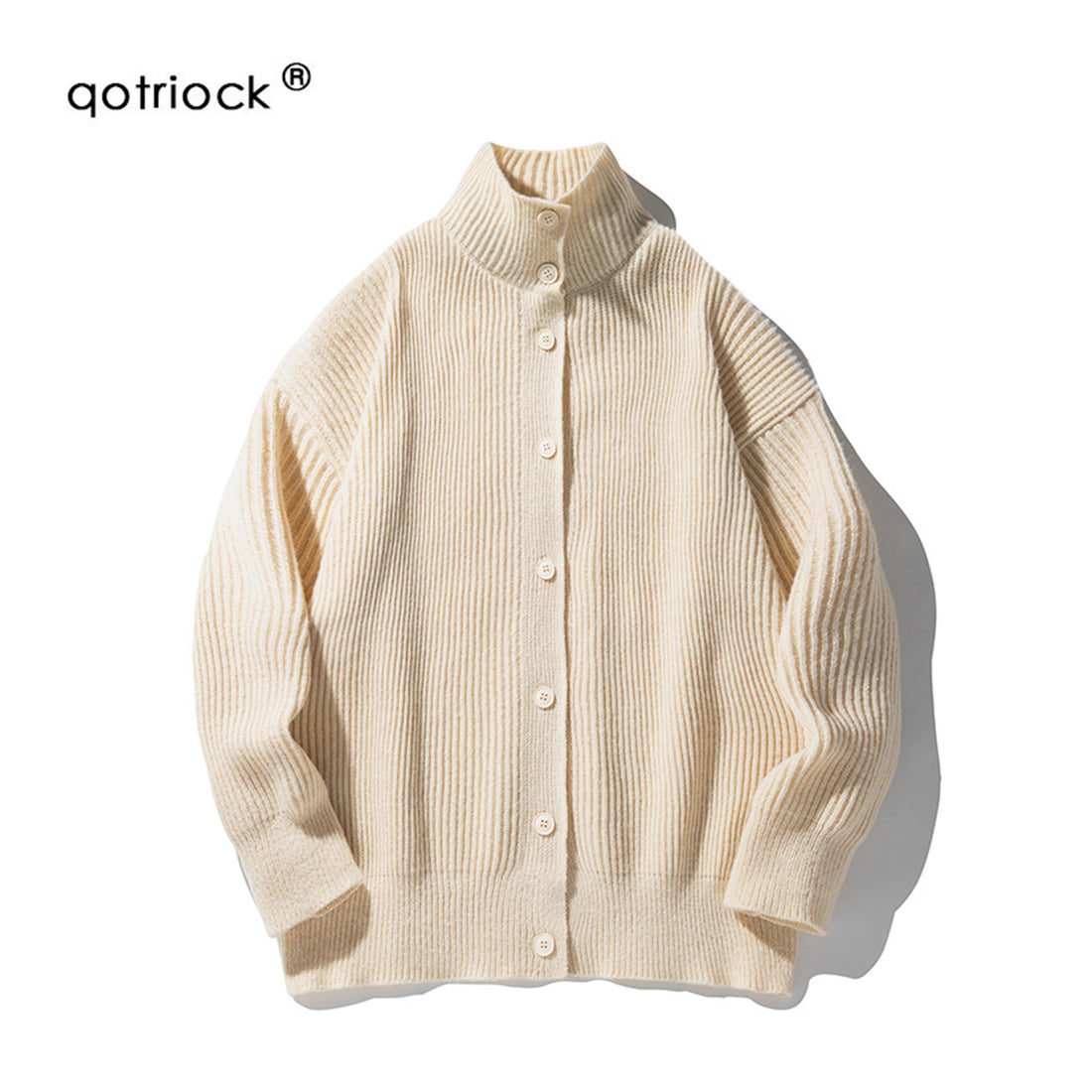 QOTRIOCK High-Neck Knitted Cardigan