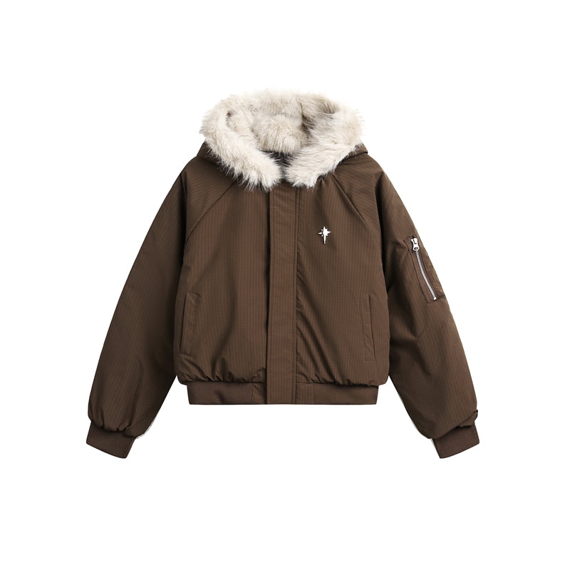 BTSG Fur Collar Cropped Padded ZAPA Jacket