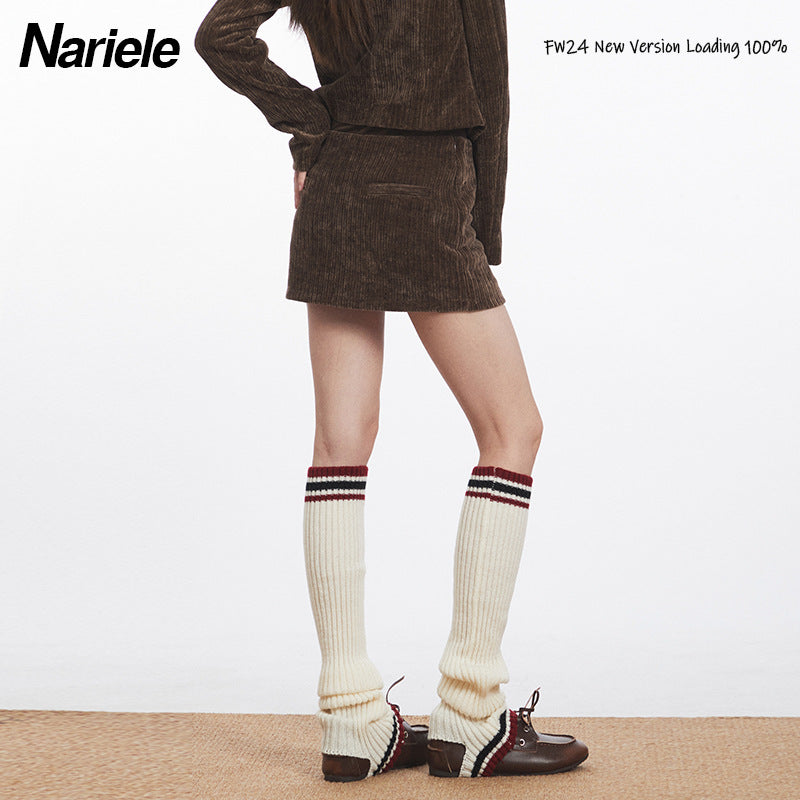 Nariele High Waist Slim Solid Corduroy Short Skirt