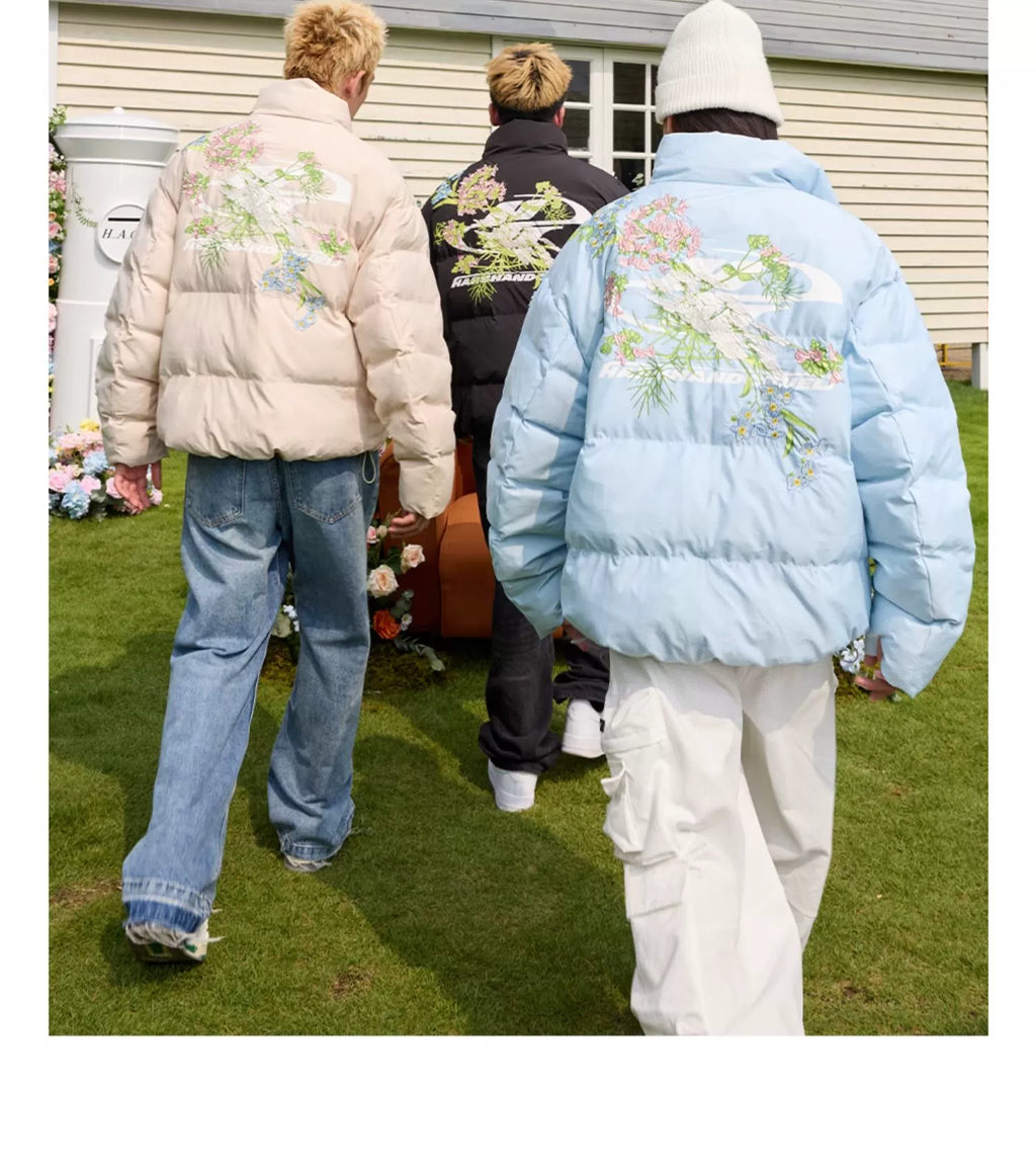 Harshandcruel Yoke Floral Embroidery Graphene Warm Bread Jacket