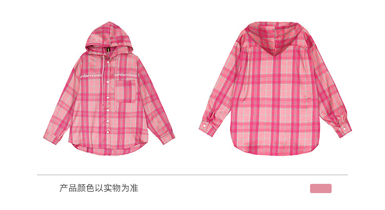 BLACKBB قميص زوجين فضفاضة مطرزة الوردي الصدر