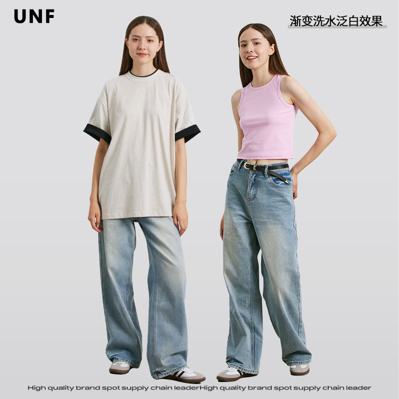 جينز كاجوال مغسول ومبيض من قطن UNF