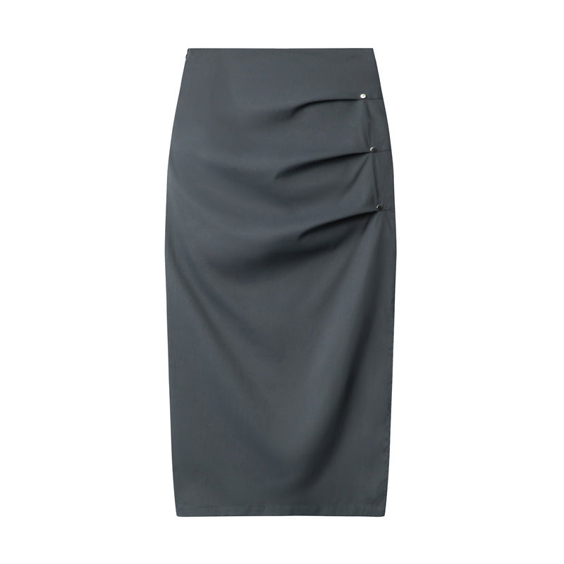 Nariele Retro Ruffle Design Side Slit Midi Long Skirt