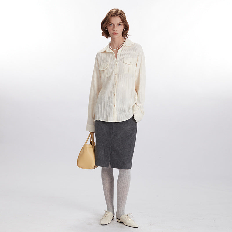 Nariele New Niche Elegant Roll-Neck Shirt Women's Loose Top Long Sleeve Design Shirts