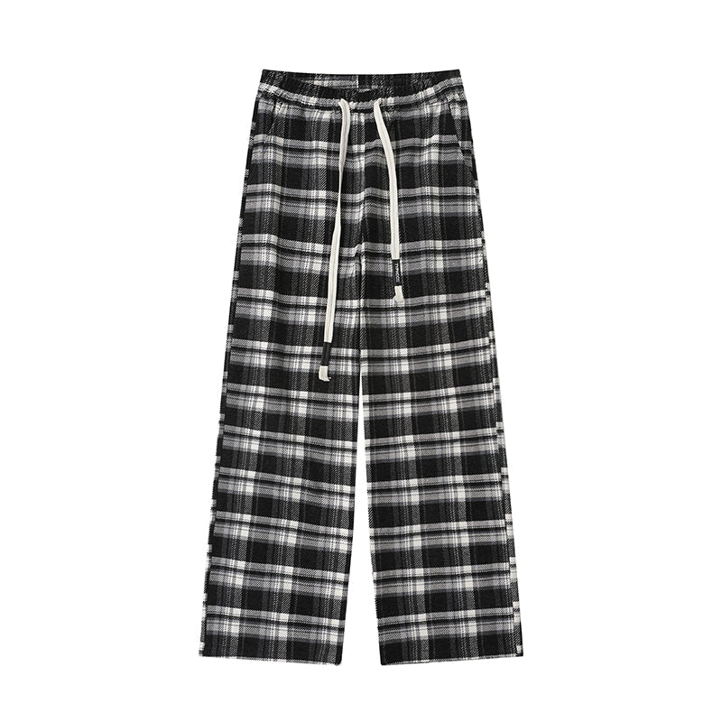 Neresum plaid pants retro drawstring trendy loose straight sweatpants