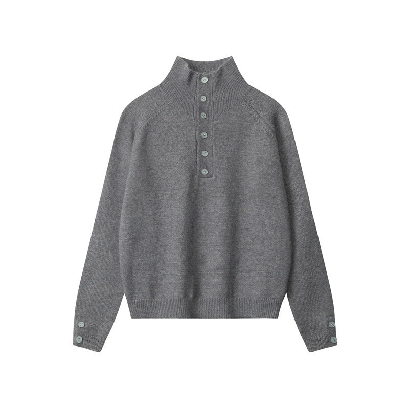 Nariele Stand Neck Buttons Sweater Knit Solid Color Base Waer Thermal Top