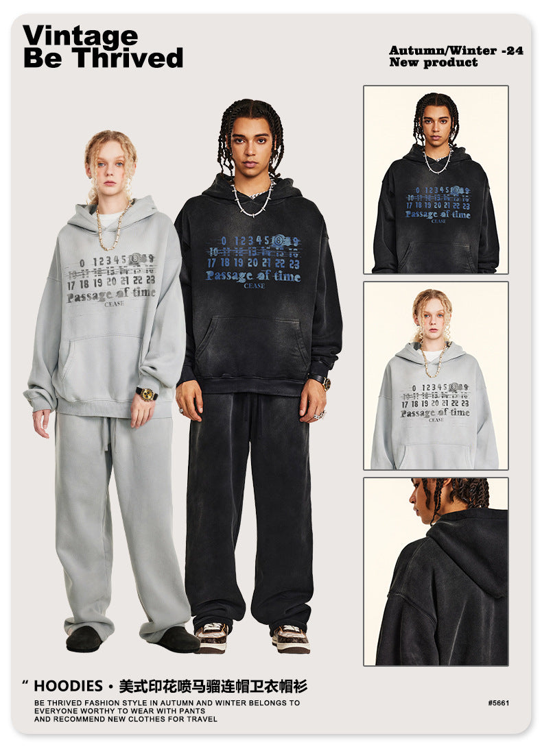 BE Autumn American Mottled Letter Hoodie