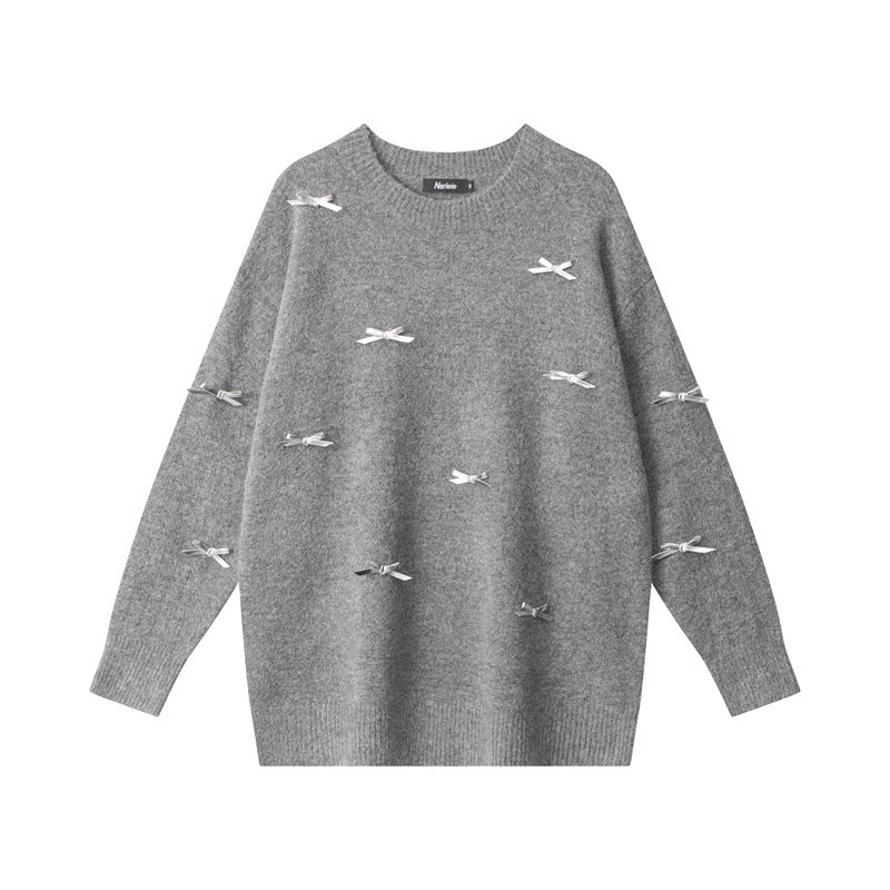 Nariele Sweet style round neck pullover knit loose  retro sweater