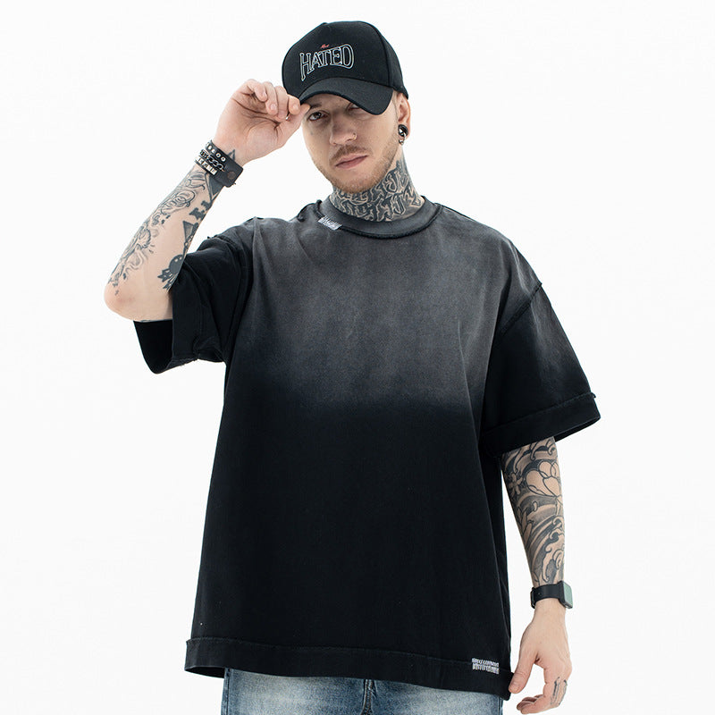 FORGIVNESS  Gradient Wash Destruction Retro Short Sleeve Tee