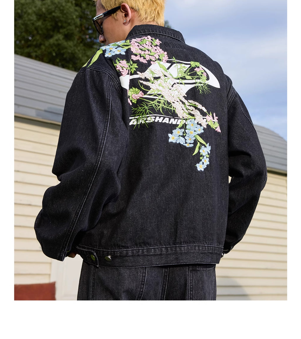 Harshandcruel Yoke floral-embroidered HACR denim jacket