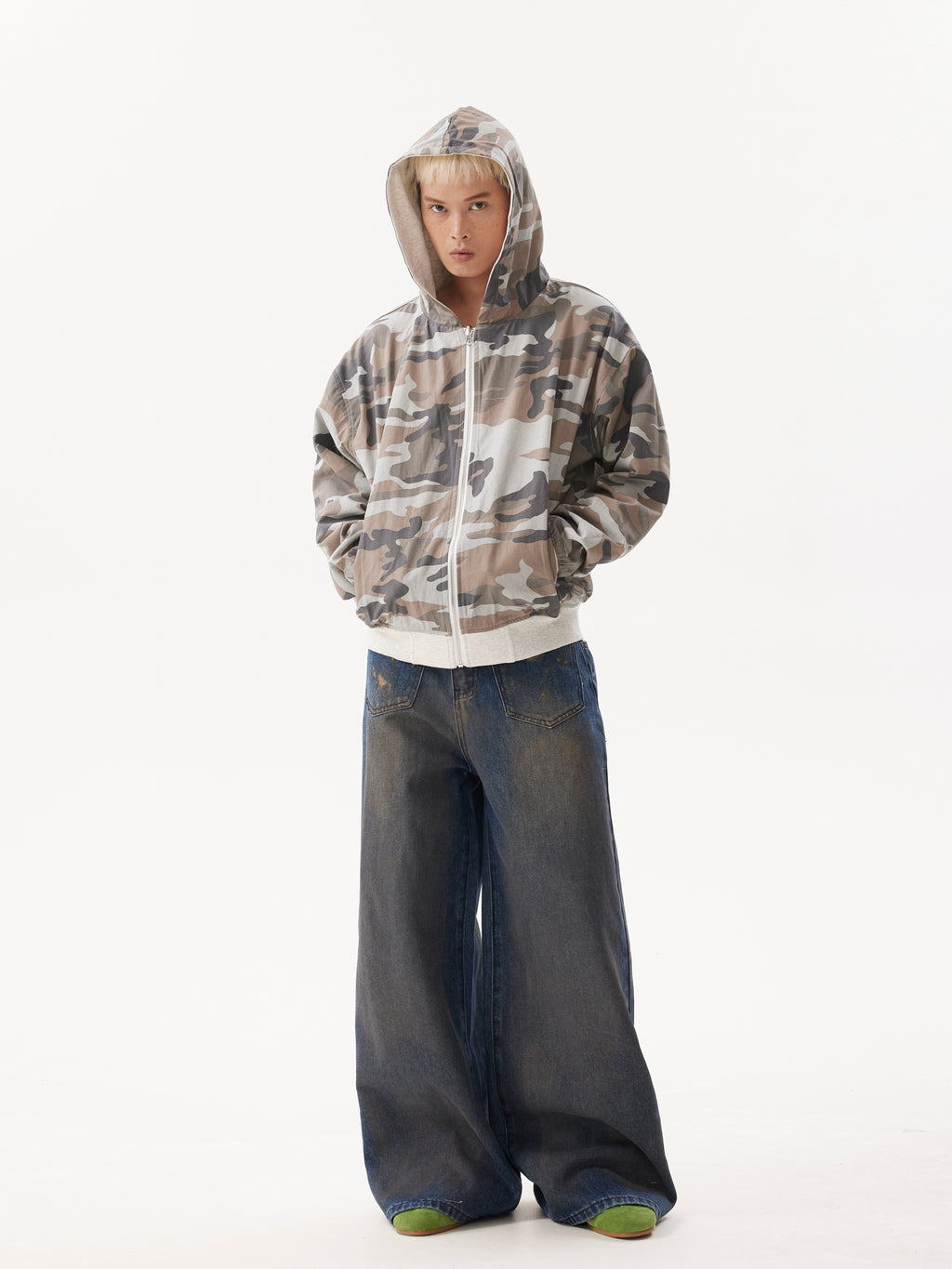 BTSG Dirtyfit Distressed Destruction Reverse Pocket Loose straight wide-leg jeans