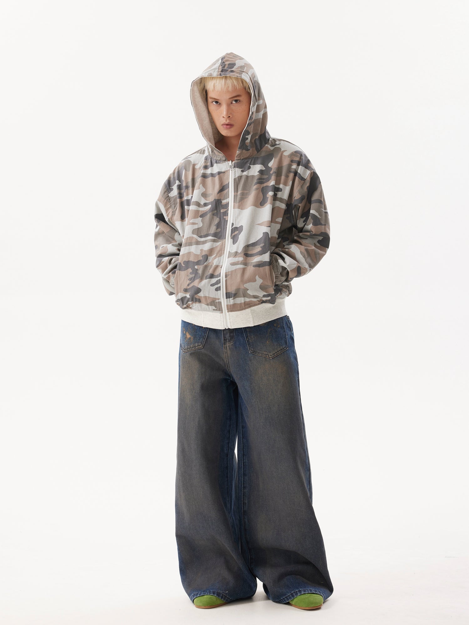 BTSG Dirtyfit Distressed Destruction Reverse Pocket Loose straight wide-leg jeans